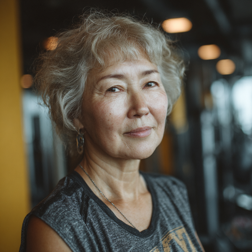 Katta yoshdagi ayol yoga mashqlarini bajarmoqda